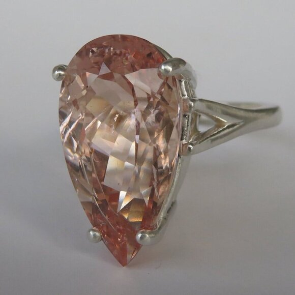 Rare Large Natural Salmon Pear Morganite Cocktail Ring In Sterling Silver 7.70ct - Picture 6 of 12